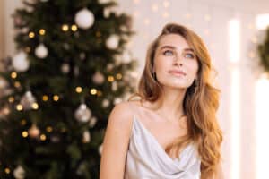 Woman ready for the holidays with glowing skin from Moxi Laser in Dallas, TX